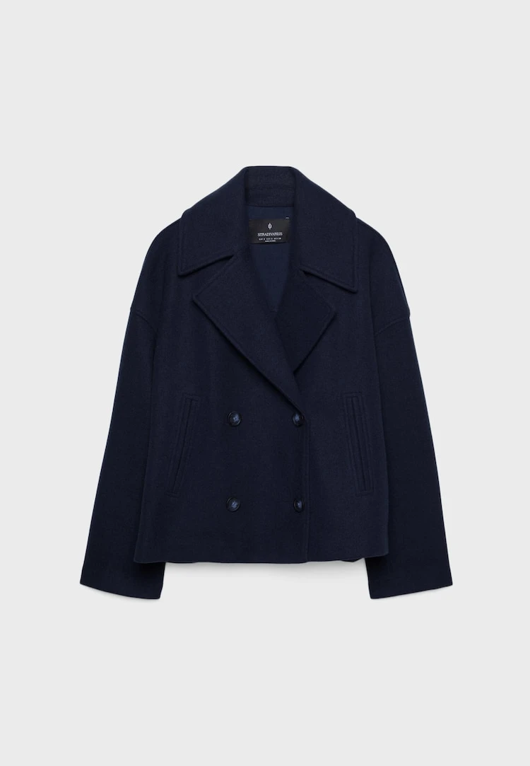  manteau court croisé bleu