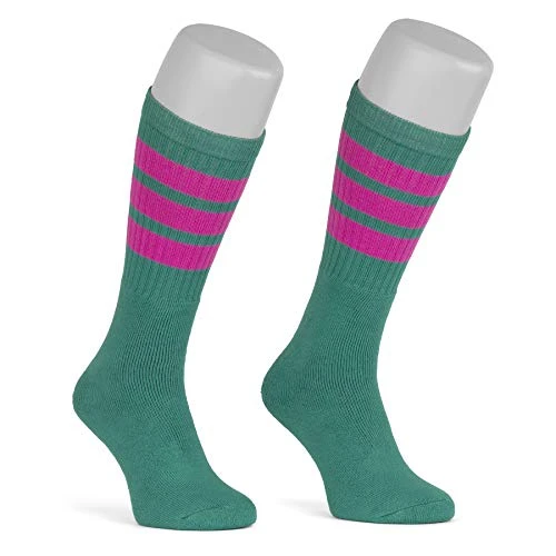 skatersocks Chaussettes rayées pour femme - 19 pouces - Old School Tube - Bleu sarcelle - Rayures roses