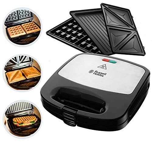 Russell Hobbs 24540-56 Appareil à Sandwich 3en1 Fiesta 750W, Gaufrier, Grill, Plaques Amovibles Anti Adhésives