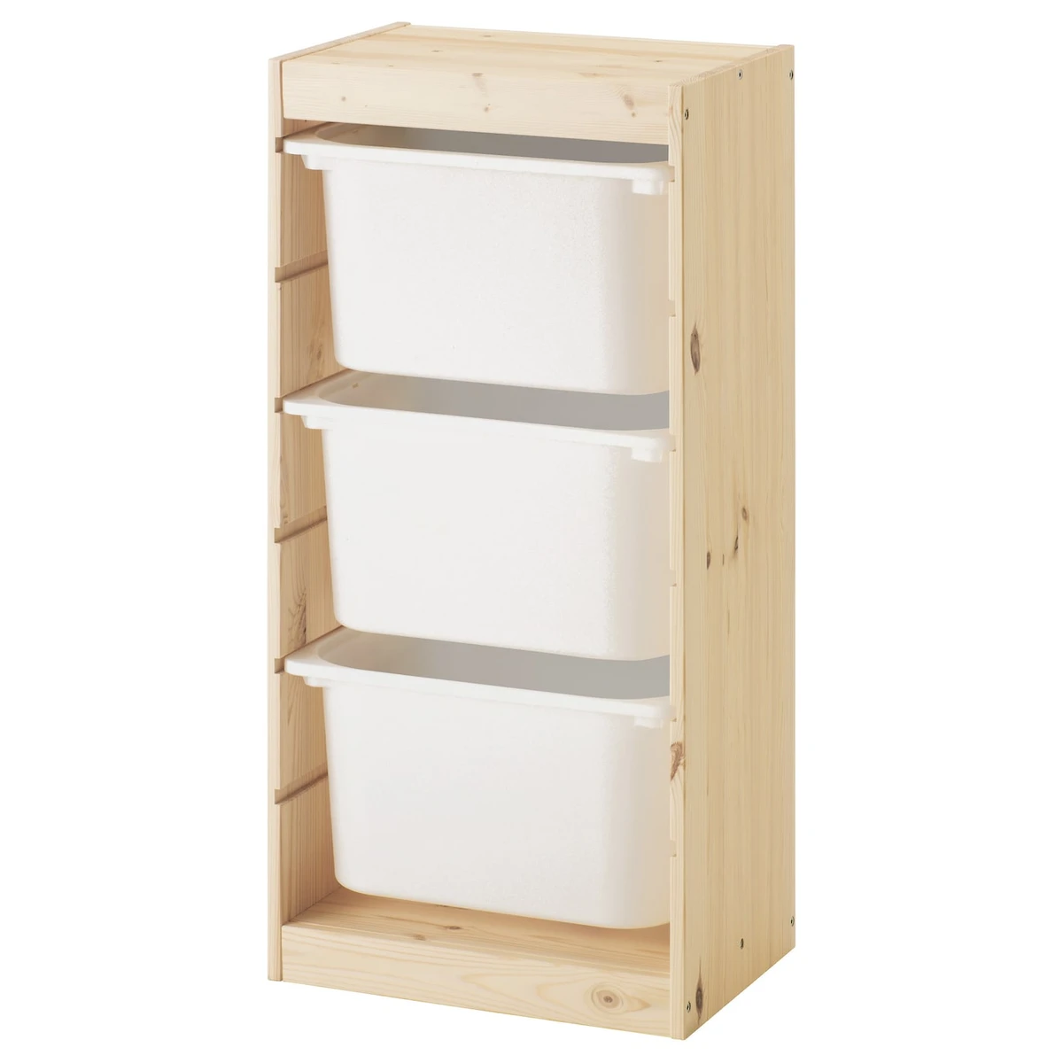 TROFAST Combinaison structure + bacs - pin teinté blanc clair/blanc 44x30x91 cm