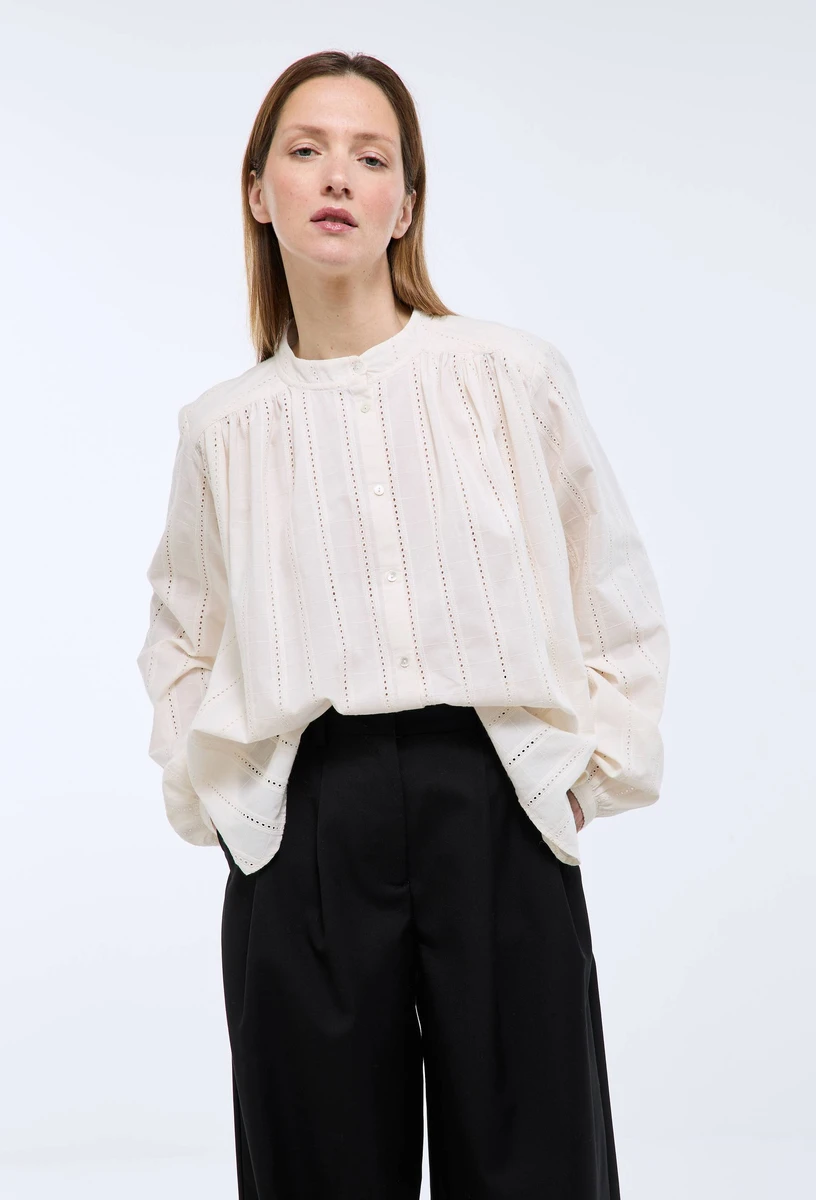 Blouse manches longues en dentelle en coton