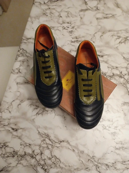 Sneakers Etro pelle blu e verde oliva