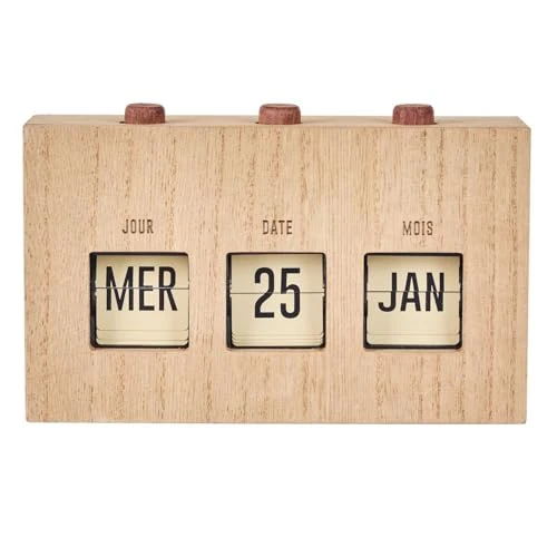 HOME DECO FACTORY - HD0094 Calendrier Flip Flap en Bois Brut, Élément Décoratif Fonctionnel pour Salon ou Bureau, Dimensions 30x15 cm, Teintes Marron et Noir