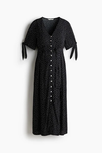 MAMA Robe en viscose avec ceinture à nouer - Noir/pois - FEMME | H&M FR