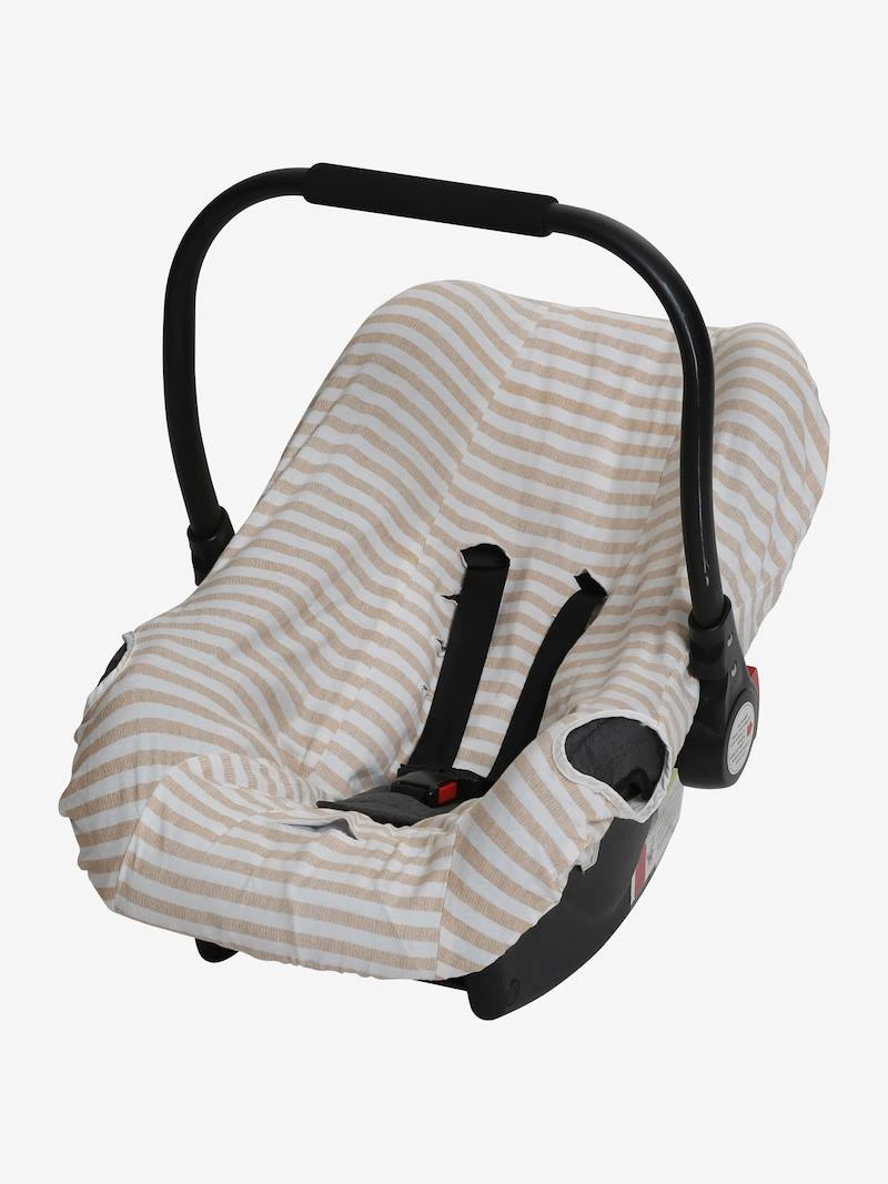 Housse élastiquée pour siège coque 0+ rayé beige - Vertbaudet