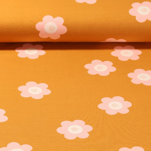 Sweat été - French Terry Grandes fleurs Curry Structure à boucles