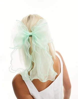 DesignB London - Nœud pour cheveux en organza à surpiqûres - Vert sauge