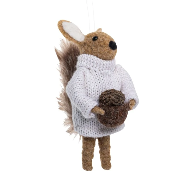 Suspension de Noël écureuil et laine marron et blanc