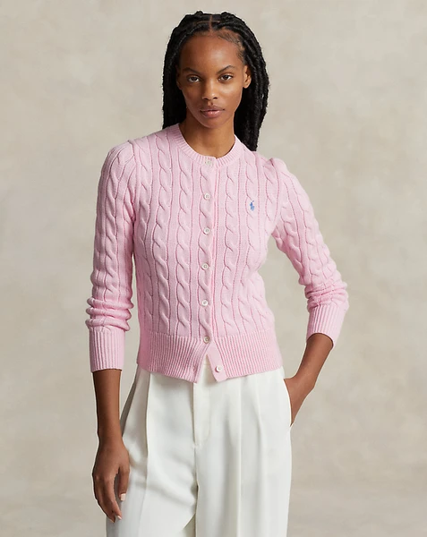 Cable-Knit Cotton Crewneck Cardigan