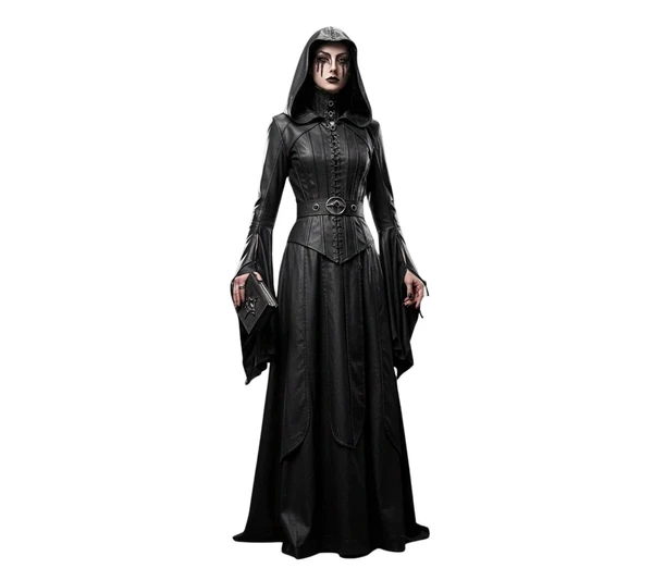 Handmade Ritual Huntress Gothic Leather Robe with Hood – Witch Costume for Halloween - Gothic Fantasy Dress - Evil Queen Cosplay Robe