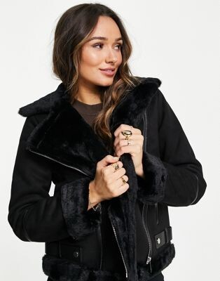 Fashion Union - Blouson style motard en imitation peau de mouton