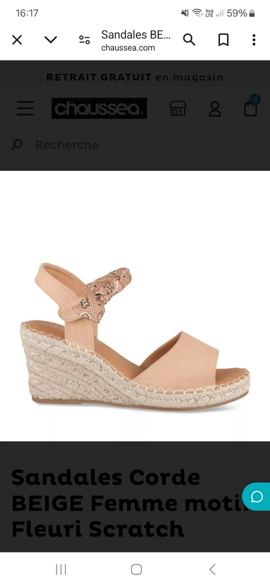 Sandales Corde BEIGE Femme motif Fleuri Scratch PHILOV