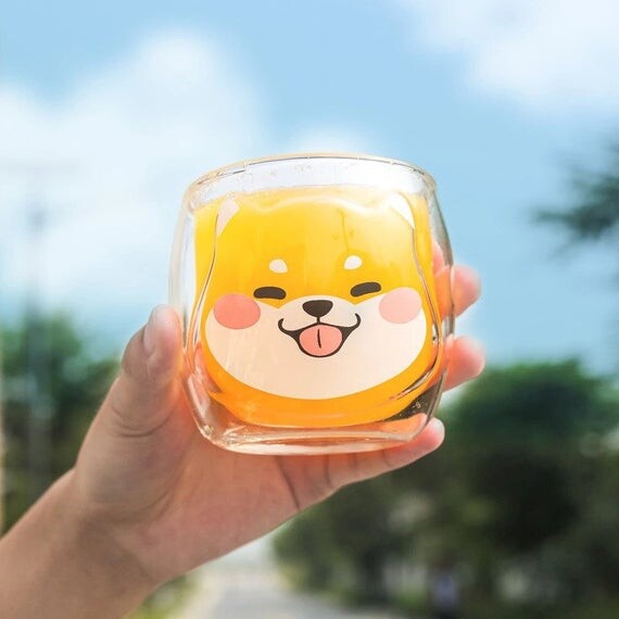 Shiba inu tasse mignonne tasse d’enfants d’animal, shiba inu tasses aiment les animaux de vie tasses de thé drôle cadeau jaune tasse de verre