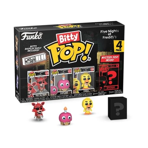 Funko Bitty Pop! Five Nights at Freddy's (FNAF) - Foxy 4PK - Foxy, Cupcake, Chica et Une Mini-Figurine Mystère en Surprise - 2.2 Cm Collectionnable - Étagère Empilable Incluse Fans