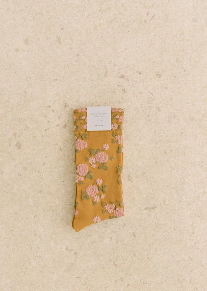 Chaussettes Lio - Fleurs Ocre - Polyamide - Sézane
