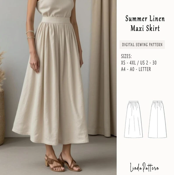 Patron de couture de jupe longue en lin, style Cottagecore (XS-4XL) (Patron PDF)