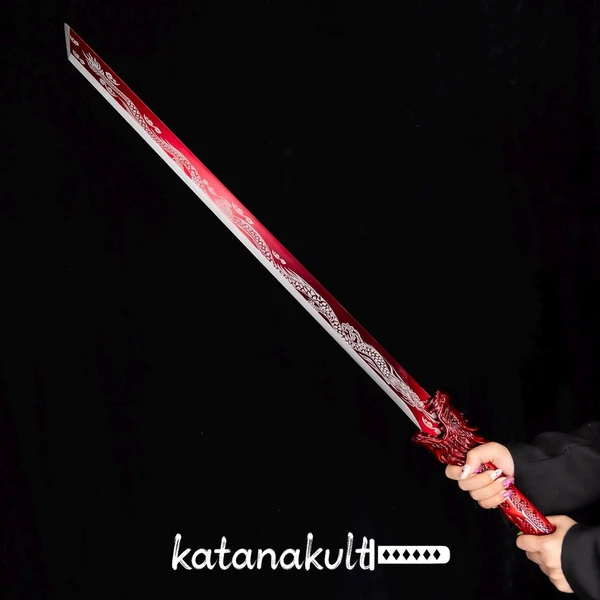 Katana dragon rouge fait main - Épée de samouraï décorative en acier au carbone 1060, présentoir pour cosplay
