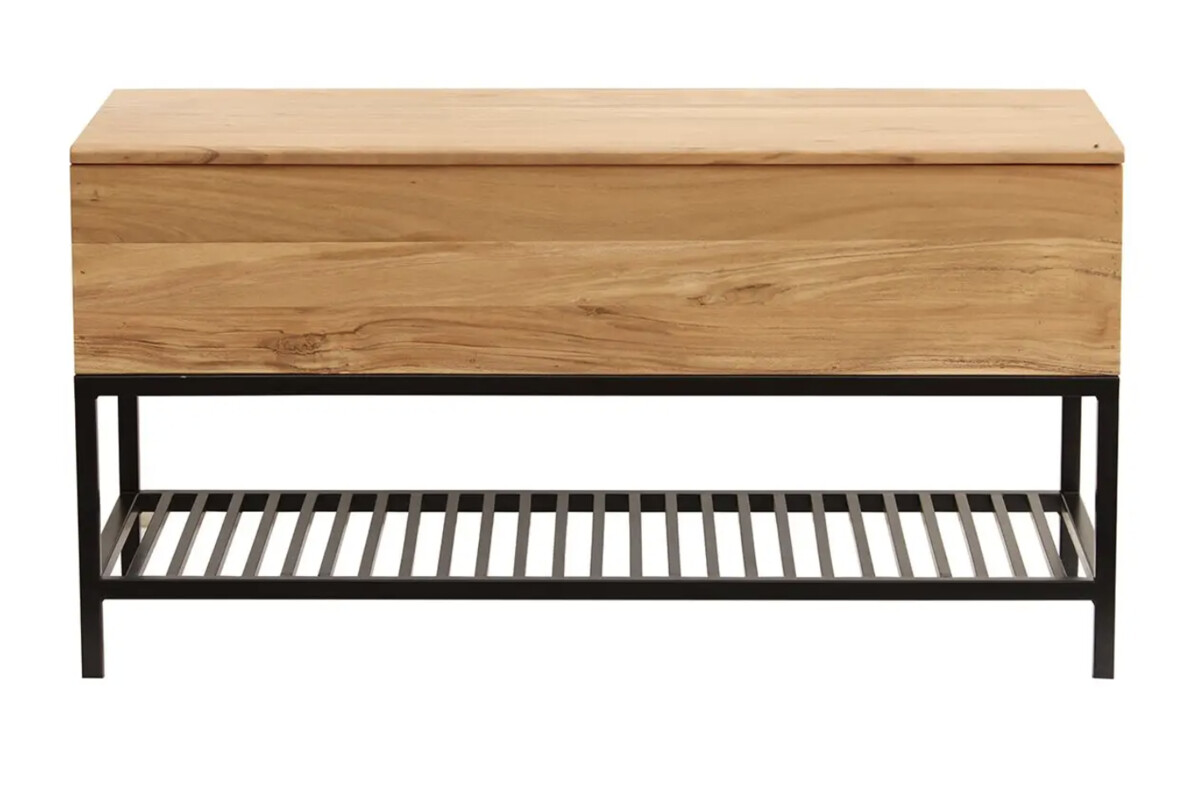 Banc d'entrée industriel avec coffre de rangement acacia massif métal  SORG