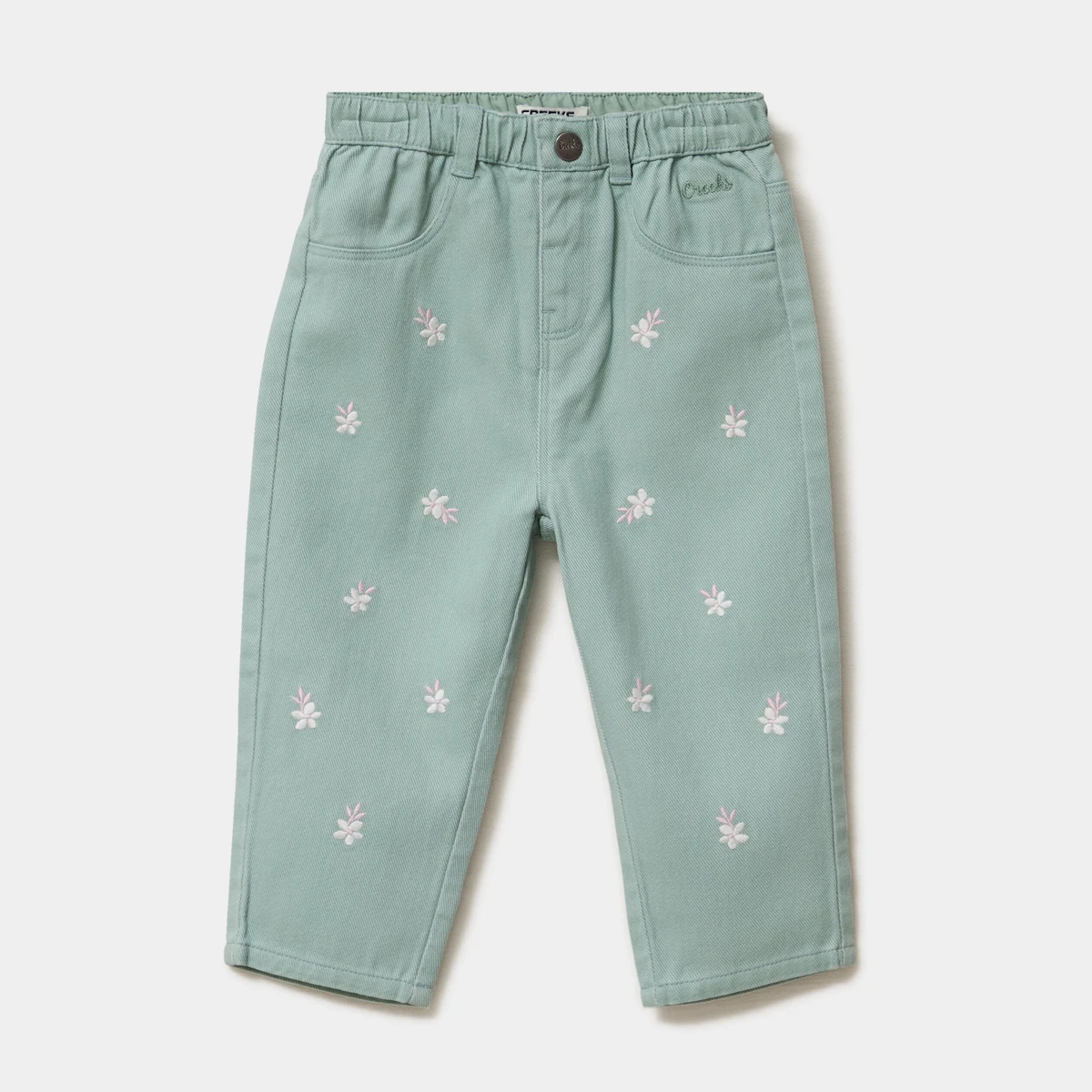 Pantalon ample brodé coton vert pastel bébé fille