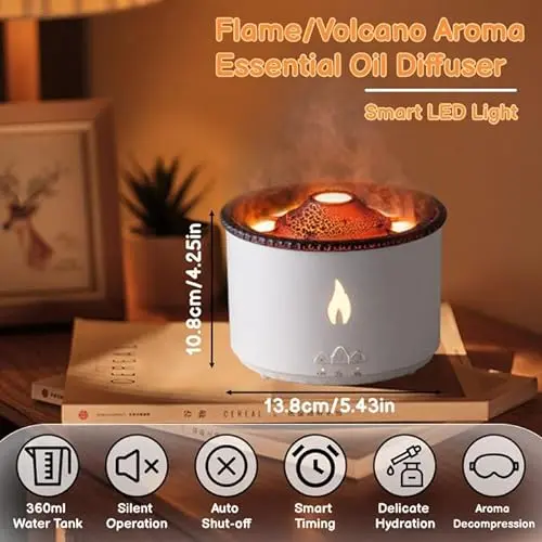 Aedcbaide Humidificateurs Volcano, Humidificateur diffuseur à flamme Jellyfish d'aromathérapie ultra silencieux 360ML, 2 modes de brumisation, diffuseur d'air sans, Jaune
