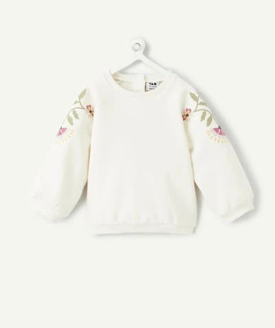 Sweat bébé fille coton broderie fleurs