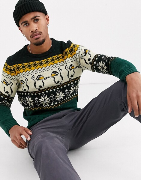 Pull&Bear - Join Life - Pull de Noël motif manchots-Multi
