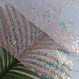 Tissu Résille sequin holographique blanc