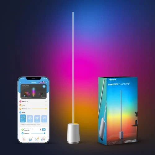 Govee Lampadaire sur Pied, Lampadaire LED RGBIC, Lyra Lampadaire Salon, Technologie RGBIC Lampe Moderne Futuriste, Plus de 64 Préréglages d'Éclairage, Modes Musique Réactifs, Commande Vocale, Mode DIY