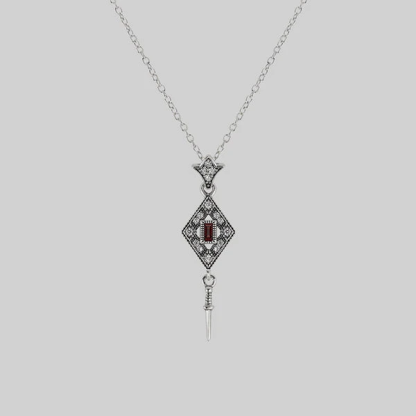 FLAPPER. Gatsby Garnet & Sword Necklace - Silver