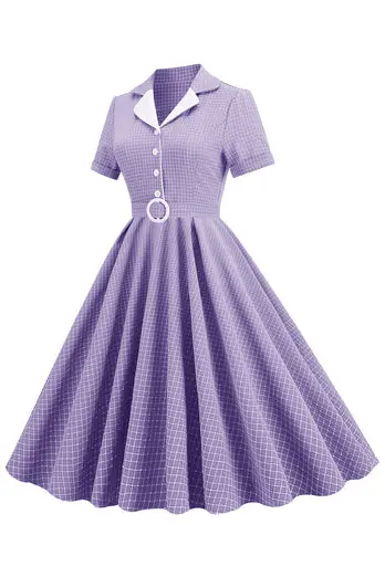 Blush Plaid Swing (Violet M) Robe des années 50 à manches courtes