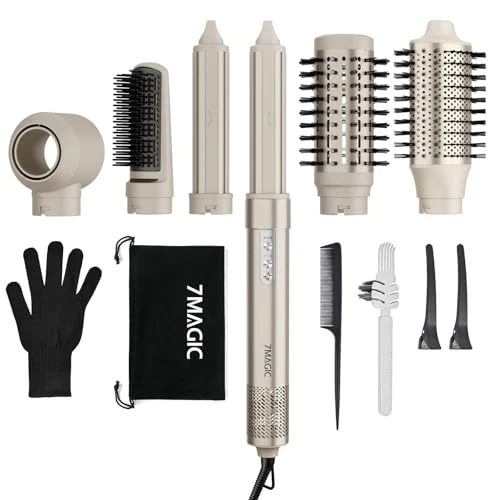 7MAGIC Air Styler 6 en 1, Sèche Cheveux Ionique, Boucleur a Cheveux Automatique, Brosse Soufflante, Brosse Lissante, Sans Dommages De Chaleur, avec Sac De Voyage, pour Les Occasions Spéciales