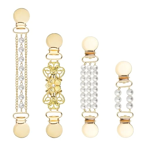 Trsnzul Clip de Cardigan Chandail avec Perles 4 Pièces Clips de Pull Vintage de Cardigan Broche Dames Pince à Cardigan pour Femme Vintage Cardigan Clips Robe Chemise Broche Clips Pinces à Pull