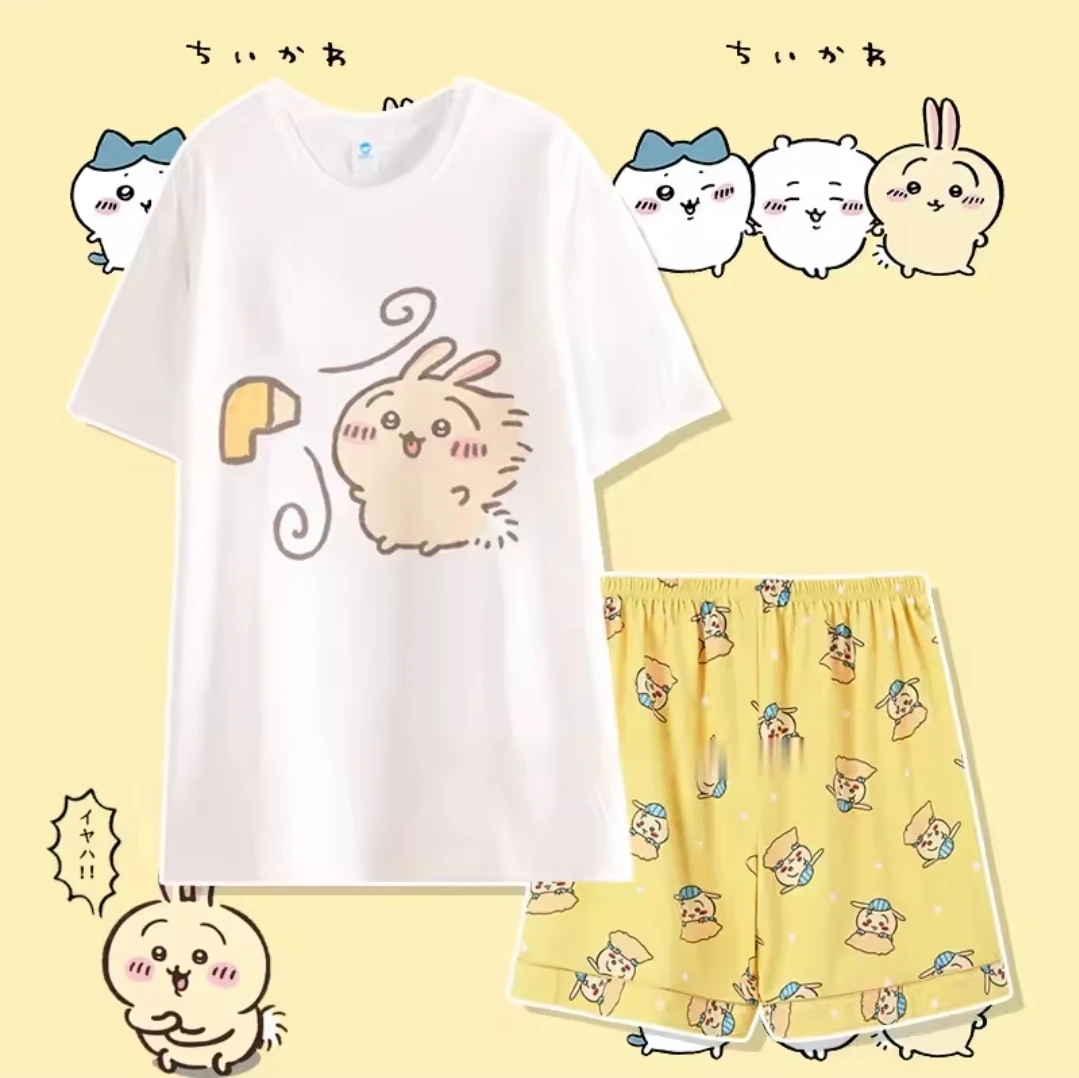 Anime Usag Hachiware Pyjama d'été fin col rond Chemise et pantalon amples à manches longues Vêtements de ménage à motif de dessin animé mignon - AliExpress 1501