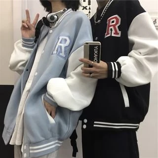Veste de baseball bicolore à lettres brodées
