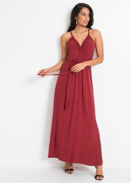 Robe longue à dentelle rouge foncé 