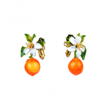 Boucles D'oreilles Clip Orange Et Fleur D'oranger