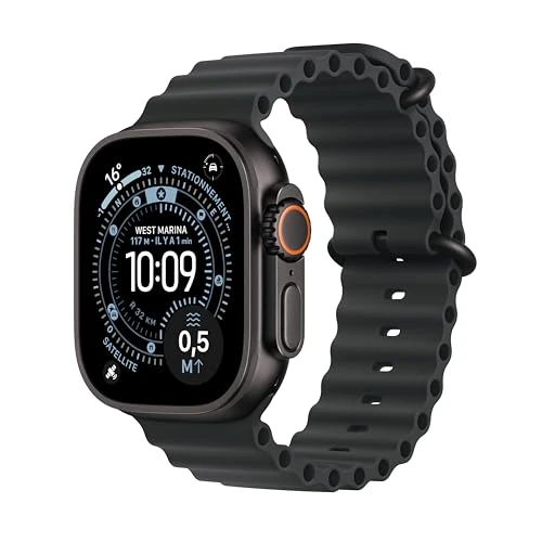 Apple Watch Ultra 3 [GPS + Cellular 49 mm] Montre connectée Course à Pied et Multisport avec boîtier Titane Noir et Bracelet Ocean Noir. Communications Satellite, Suivi santé et activité