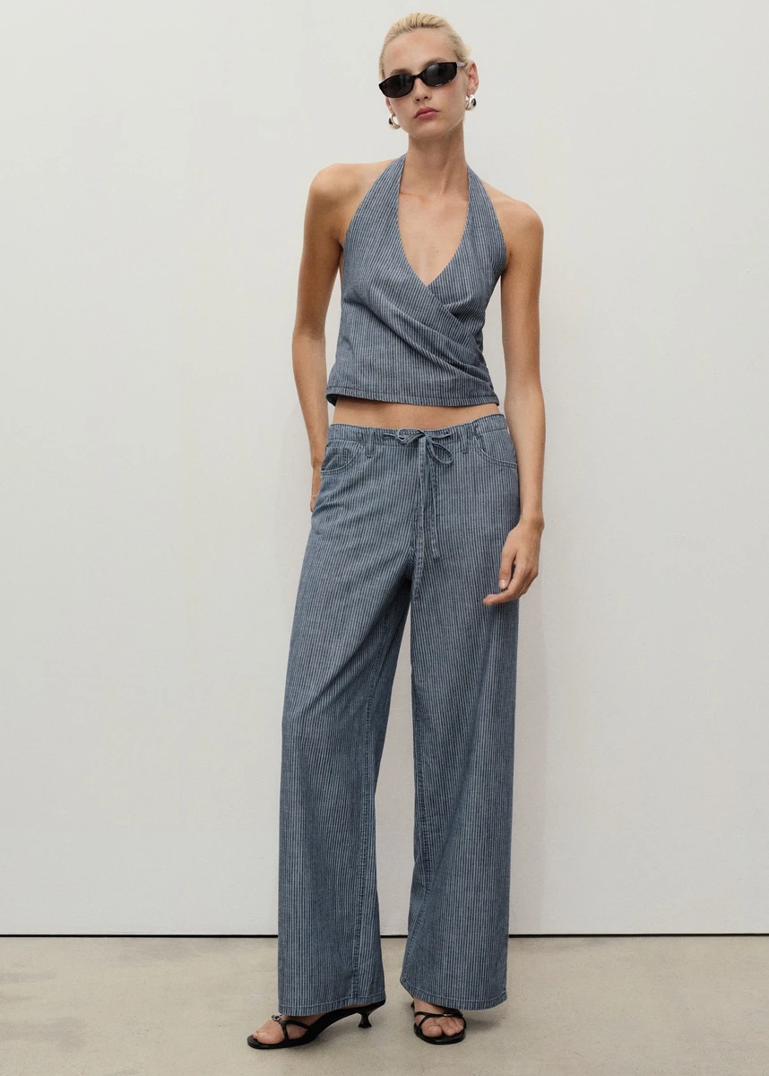 Haut en denim croisé à rayures