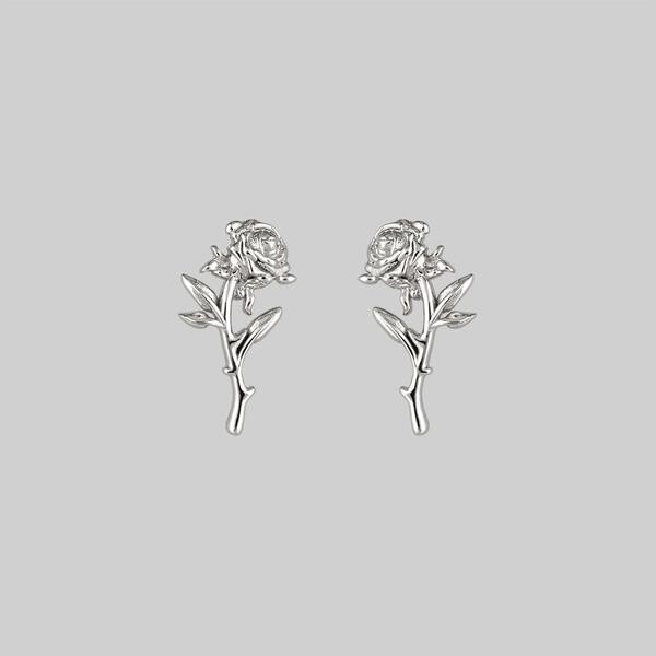 AMOR. Rose Stem Stud Earrings - Silver – REGALROSE