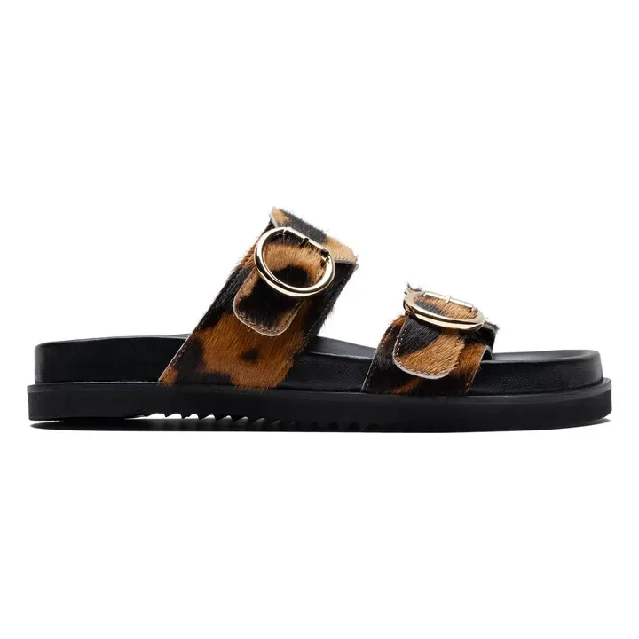 Sandales Double Boucles Léopard | Vert kaki
