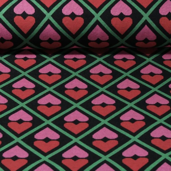 Jersey jacquard bio - Hamburger Liebe Hand on Heart ASS Noir