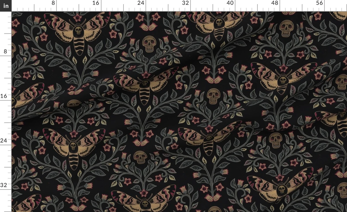 Death Head Damask, death head moth, Fabric | Spoonflower