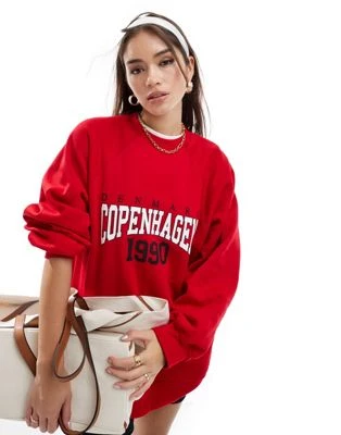 ASOS DESIGN - Sweat à manches raglan avec motif Copenhagen - Rouge