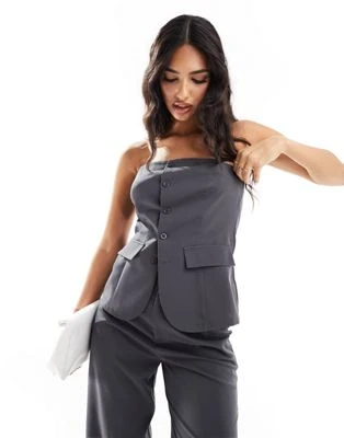 Missyempire - Top bandeau d'ensemble avec boutonnage - Anthracite
