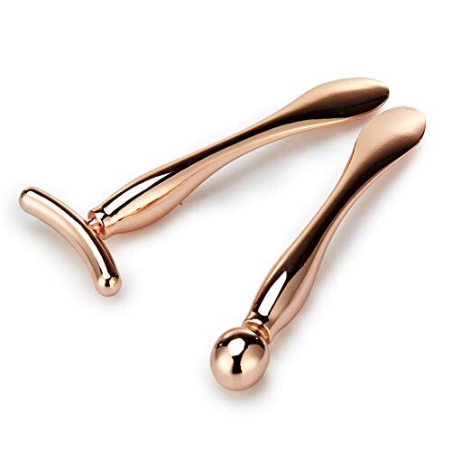 MYLL 2 Pièces Applicateur de Crème pour Les Yeux en Métal Baguette Bâton, Outil de Massage pour Massage Facial, Réduire Les Poches (Or Rose)