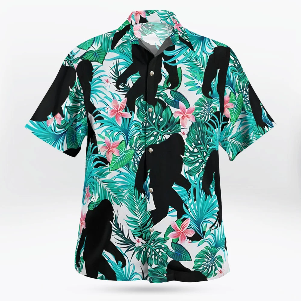 Tropical Bigfoot Hawaiian Shirts -Sasquatch Summer Beach Button Up Shirt