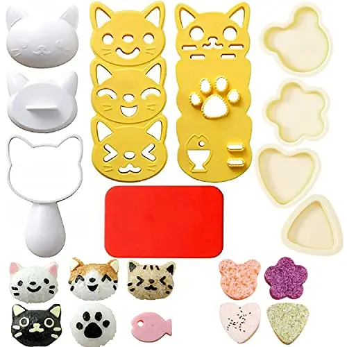 Moule Onigiri Moule Sushi Onigiri Kit Moule Onigiri Enfant Moule en Forme de Chat Moule Onigiri Triangle Prune Cœurs d'amour Eoule de Riz Moule DIY Outil Onigiri Riz Moule Sushi Accessoires 8 Pièces