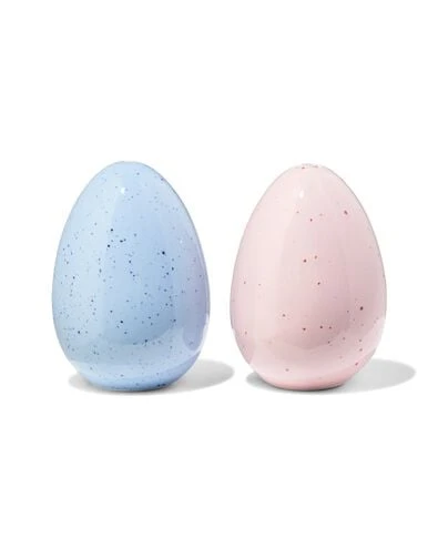 salière et poivrière set œufs céramique bleu-rose - 2 pièces - HEMA