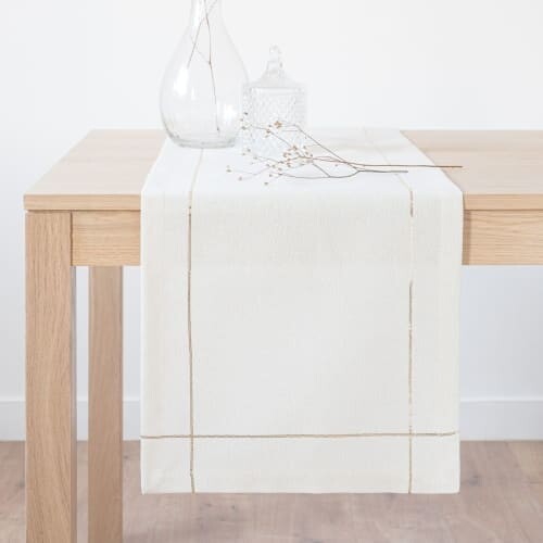Chemin de table en coton blanc cassé et doré 40x150 | Maisons du Monde