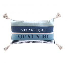 Coussin déco atlantique à pompons 30x50cm